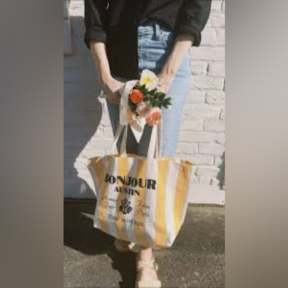 Sézane Bonjour Los Angeles Green Striped Tote Bag - New - Picture 9 of 12